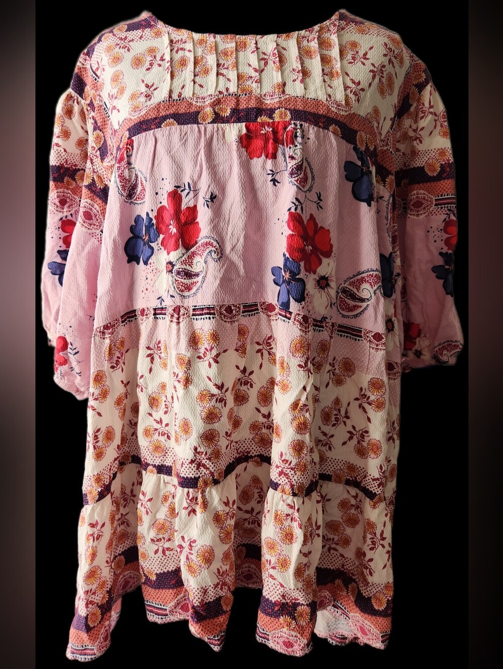 Nurture Westbound Woman Boho Floral Smocked Blouse Multi Color Sleeve 2x